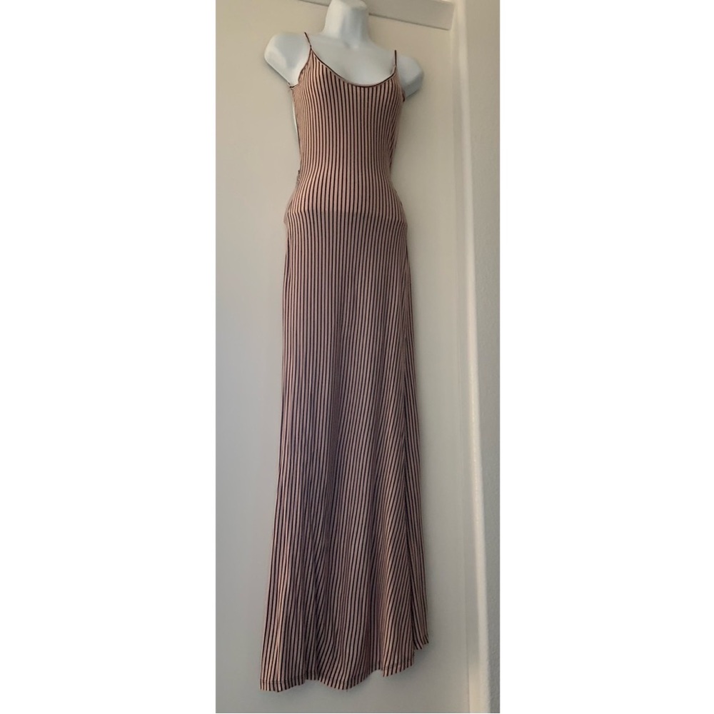 Tan & Black Striped Maxi Dress
